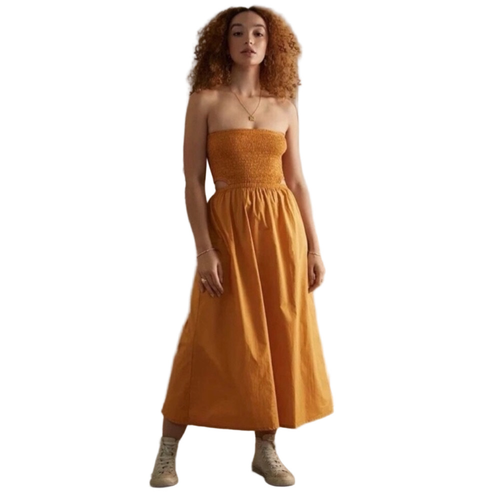 FAITHFULL THE BRAND • Deva Midi Dress In Plain Orange • XS